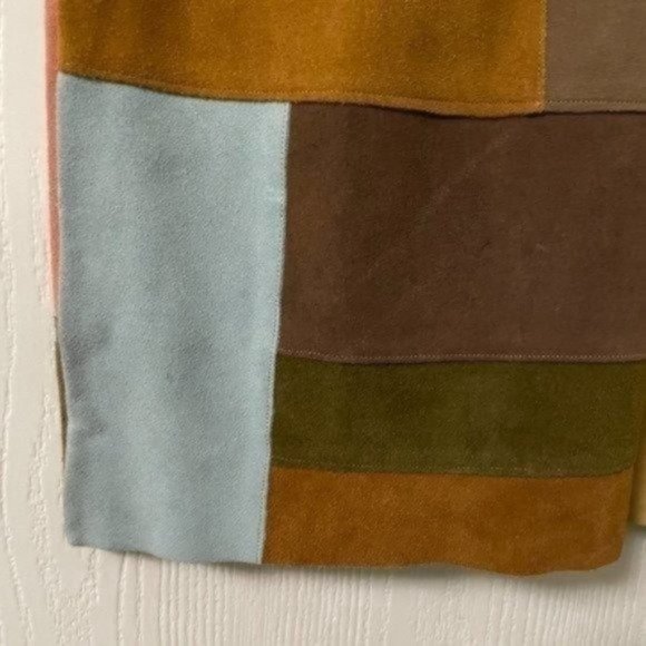 PRICE FIRM Vintage 70s Suede Patchwork Adjustable Miniskirt Mini | Size XXS-S - Picture 6 of 13